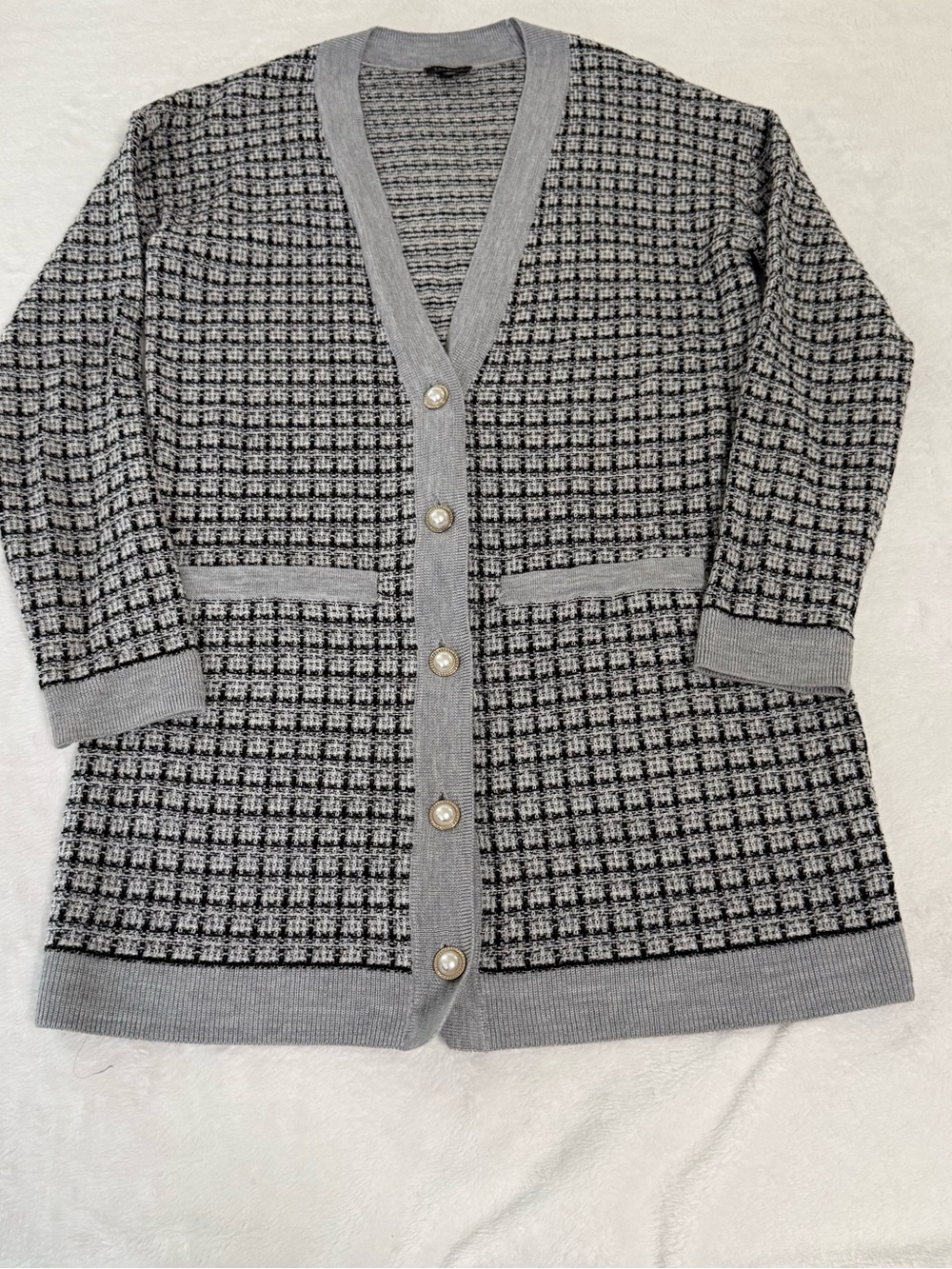 Talbots Black and Gray Patterned Button-Front Cardigan